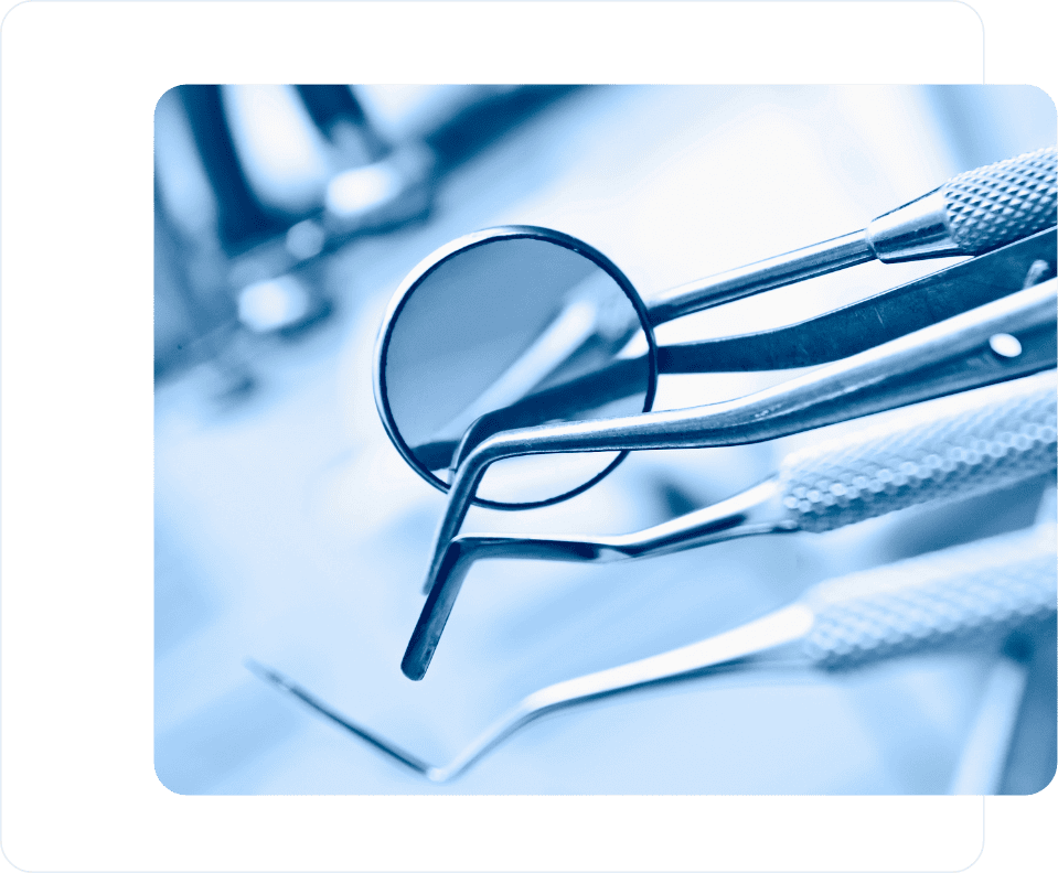 A close up photograph of dental tools commonly used at a dentist